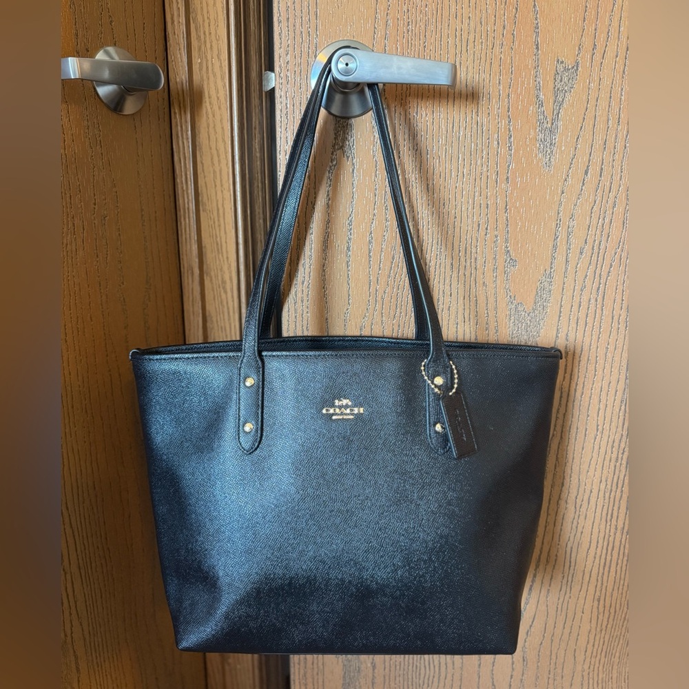 Coach Leather City Zip Tote Bag Black